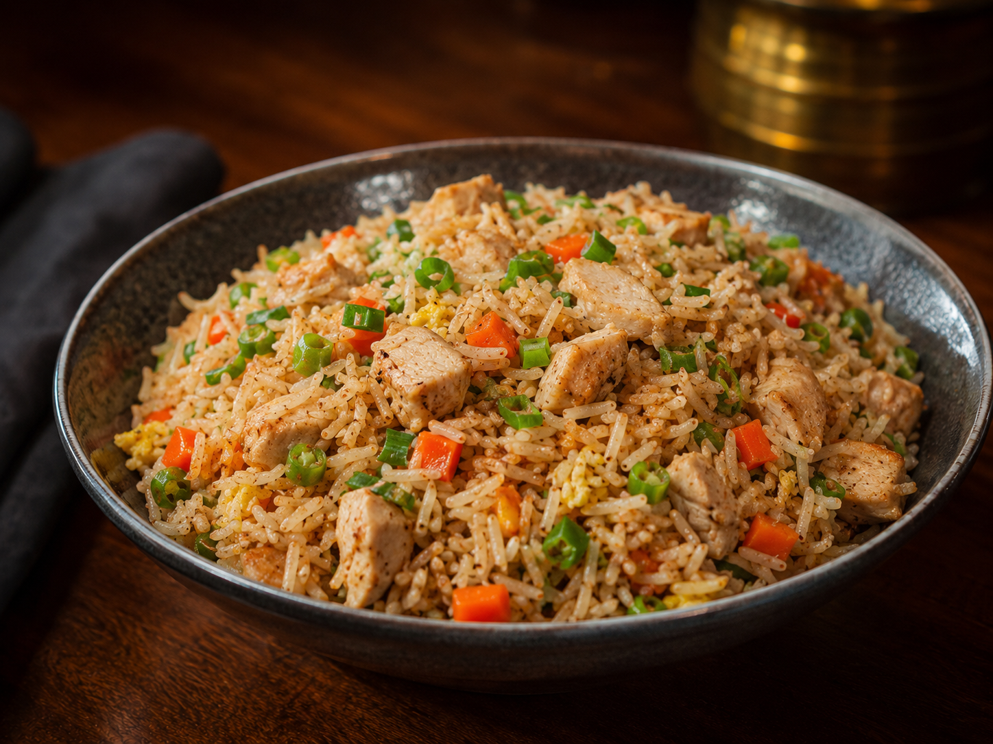 Fried Rice — Wok-tossed rice with vegetables and your choice of egg, chicken, or prawn.