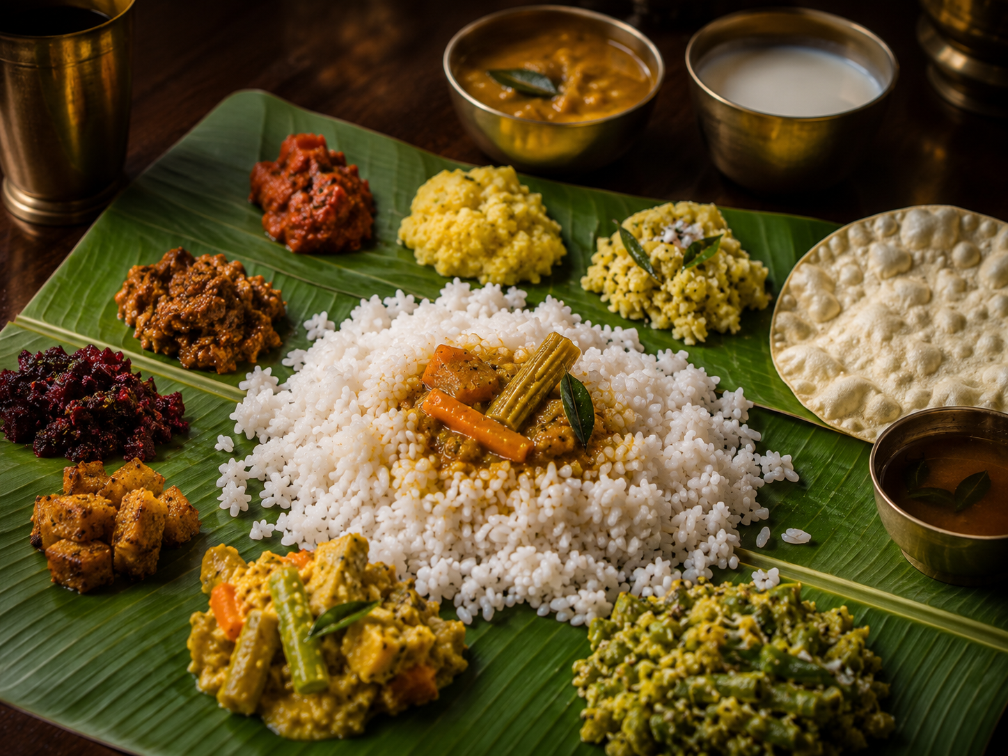 Kerala Meals — Traditional full meals with rice, sambar, rasam, curries and payasam.