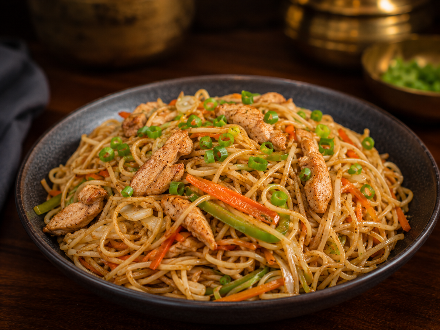 Noodles — Indo-Chinese style stir-fried noodles, made fresh on order.